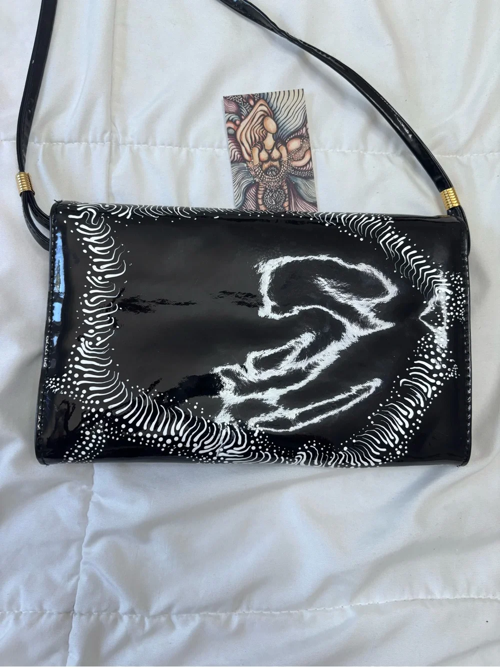 Black & White Patterned Crossbody Clutch -Hand painted. One of a kind.